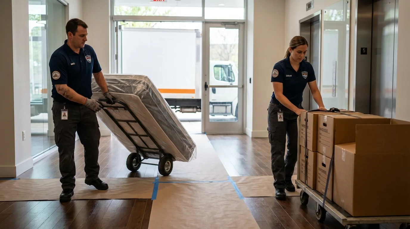 Professional apartment movers loading elevator in Campton, KY